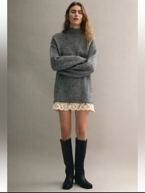 New H&M Lace Trimmed Mohair Bland Sweater